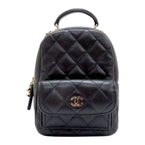 【再降價】黑色 荔枝紋牛皮 CC Mini Classic 後背包 鍊帶【CHANEL 香奈兒】 AP3753
