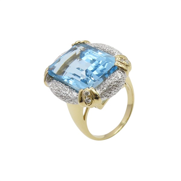 【再降價】18黃K金 PT900鉑金 藍色寶石 鑽石戒指 #11【JEWELRY 無品牌珠寶】 Blue Topaz 15.95g