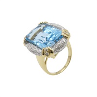 【再降價】18黃K金 PT900鉑金 藍色寶石 鑽石戒指 #11【JEWELRY 無品牌珠寶】 Blue Topaz 15.95g