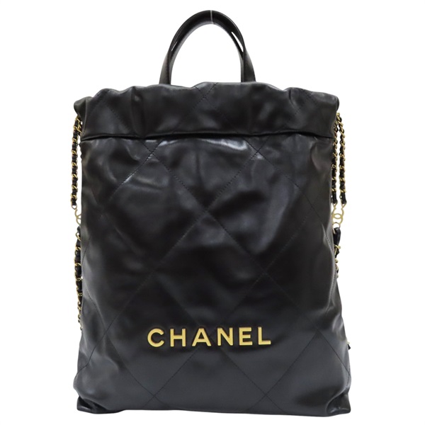 【再降價】黑色 牛皮 CHANEL 22 後背包 金扣【CHANEL 香奈兒】 AS3859