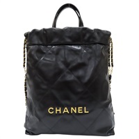 【再降價】黑色 牛皮 CHANEL 22 後背包 金扣【CHANEL 香奈兒】 AS3859