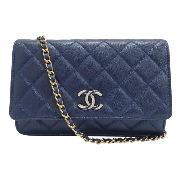 【再降價】藍色 荔枝紋 牛皮 WOC 肩背包【CHANEL 香奈兒】