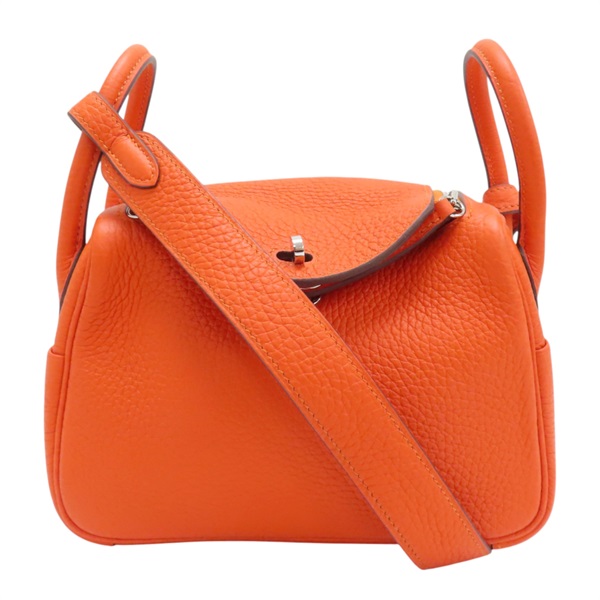 Feu 火橘色 Togo 牛皮 Mini Lindy 兩用包 銀扣
