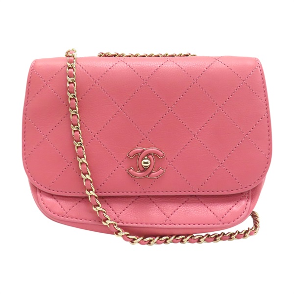 粉色 菱格紋 皮革 鍊帶 肩背包