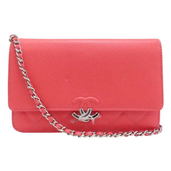 【再降價】粉色 菱格紋 皮革 WOC 鍊帶 肩背包【CHANEL 香奈兒】