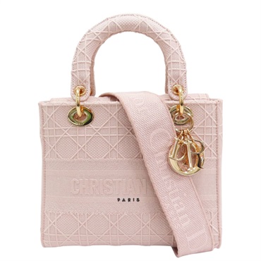 粉色 籐格紋 布面 Lady Dior 兩用包