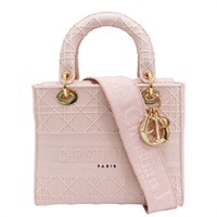 粉色 籐格紋 布面 Lady Dior 兩用包