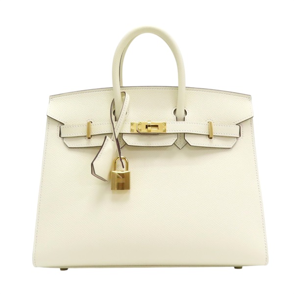 奶油白 Epsom牛革 Birkin 25 柏金包 手提包 金扣 ST 707 DT