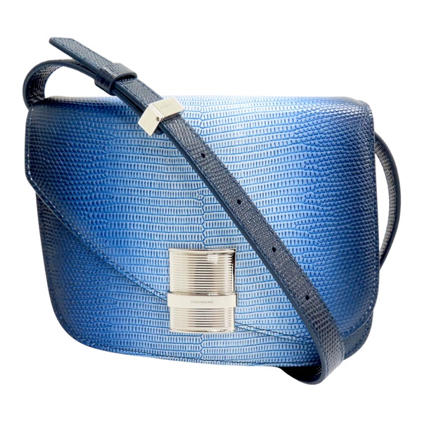 【再降價】藍色 皮革 肩背包【Salvatore Ferragamo 費拉格慕】
