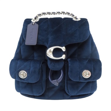 深藍色 絲絨菱格紋 後背包【COACH 蔻馳】