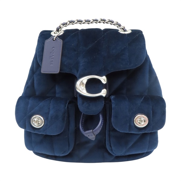 深藍色 絲絨菱格紋 後背包【COACH 蔻馳】