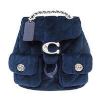 深藍色 絲絨菱格紋 後背包【COACH 蔻馳】