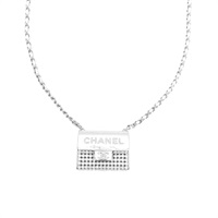 【再降價】銀色 合金 CC Logo 菱格紋 水鑽 包包 項鍊  【CHANEL 香奈兒】【CHANEL 香奈兒】