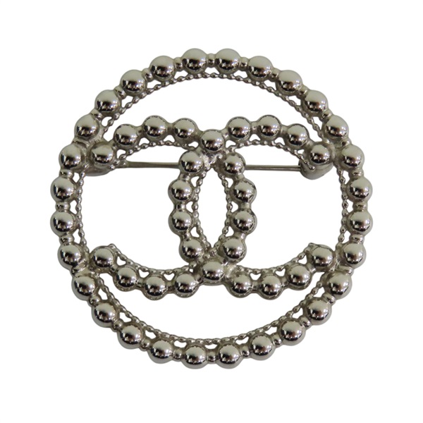 銀色 合金 雙C 圓形 胸針