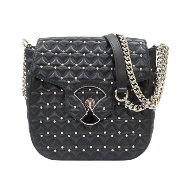 【再降價】黑色皮革 鉚釘 Divas Dream 鍊帶肩背包【BVLGARI 寶格麗】