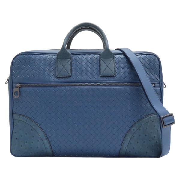 【再降價】藍色 編織 皮革 鴕鳥皮 兩用包 公事包【BOTTEGA VENETA BV 寶緹嘉】