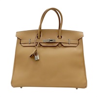 棕色 皮革 Birkin 35 柏金包 手提包 口G刻 銀扣