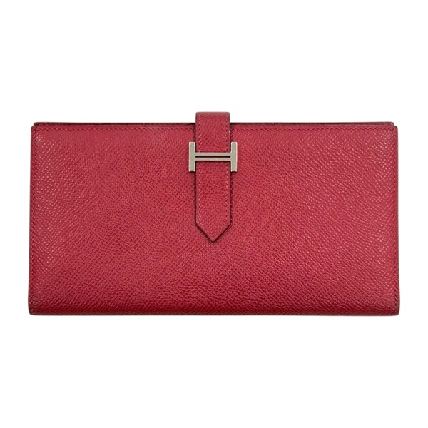 紅色 皮革 雙折 長夾 Z SN 005 PS