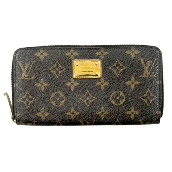 棕色 原花 帆布 拉鍊 長夾 M66570