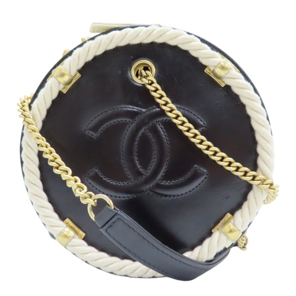 【再降價】黑色 白色 皮革 圓餅 兩用包 無卡【CHANEL 香奈兒】