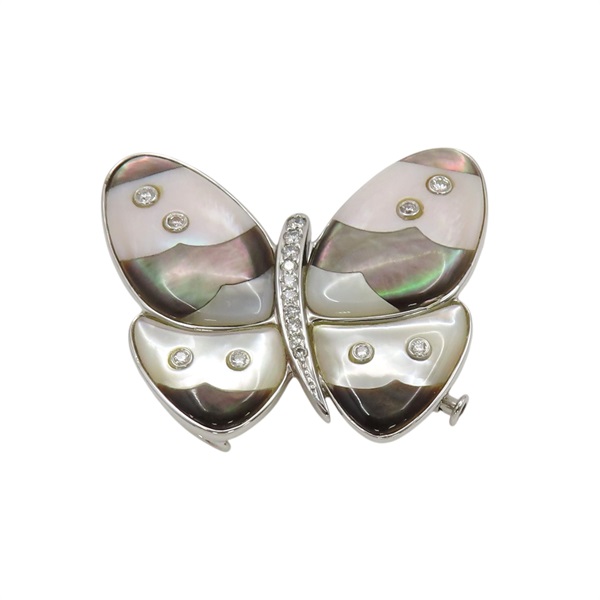 14K白金 珍珠母貝 鑽石 蝴蝶胸針【JEWELRY 無品牌珠寶】 蝴蝶母貝胸針 11.4g