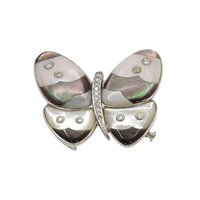 14K白金 珍珠母貝 鑽石 蝴蝶胸針【JEWELRY 無品牌珠寶】 蝴蝶母貝胸針 11.4g