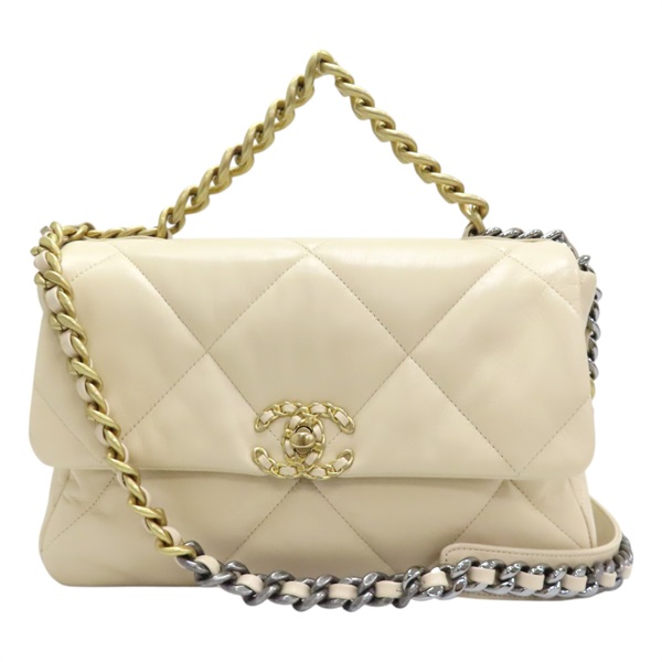 【再降價】米色 菱格紋 羊皮 19 鍊帶 兩用包【CHANEL 香奈兒】