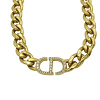 金色 鍍金屬 CD水鑽 項鍊【Dior 迪奧】