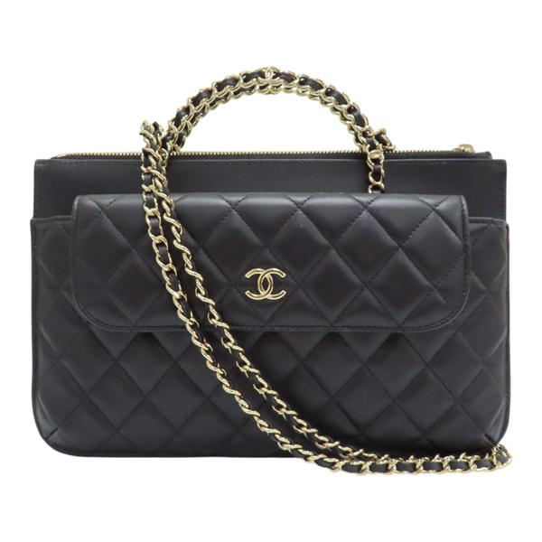 黑色 菱格紋 皮革 鍊帶 兩用包【CHANEL 香奈兒】 AP3539
