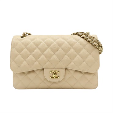 【再降價】米色 荔枝紋牛皮 JUMBO COCO 肩背包 鍊帶改過【CHANEL 香奈兒】 A58600