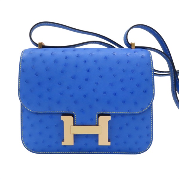 矢車菊藍/仙人掌綠 鴕鳥皮 Verso Mini Constance 18 肩背包 Z刻【HERMES 愛馬仕】