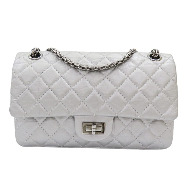 銀色 菱格紋 牛皮 2.55 鍊帶 肩背包 A37586