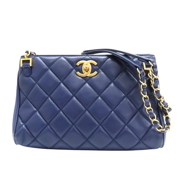 【再降價】藍色 菱格紋羊皮 鍊帶肩背包【CHANEL 香奈兒】