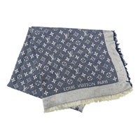 藍色 羊毛 絲綢  Monogram Denim 披肩 圍巾  M71378【LOUIS VUITTON LV 路易威登】 M71376