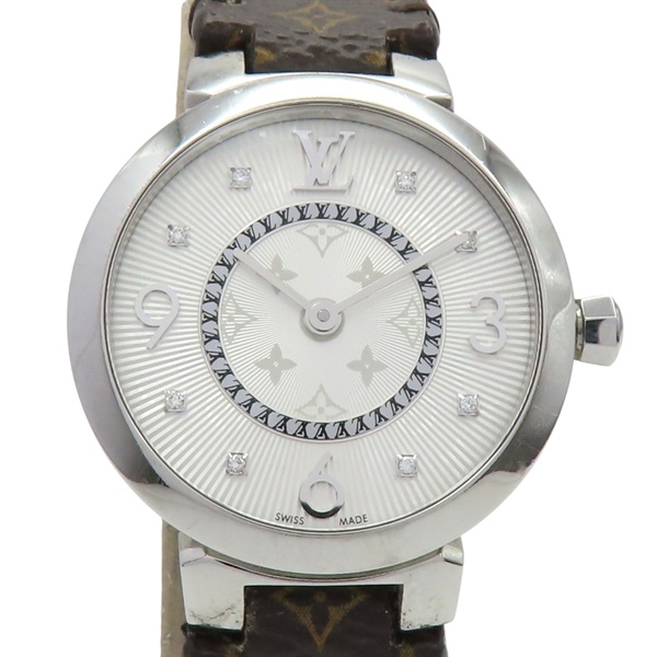 銀色錶盤 原花 皮帶 不鏽鋼 Tambour Slim 腕錶【LOUIS VUITTON LV 路易威登】 Q12MG