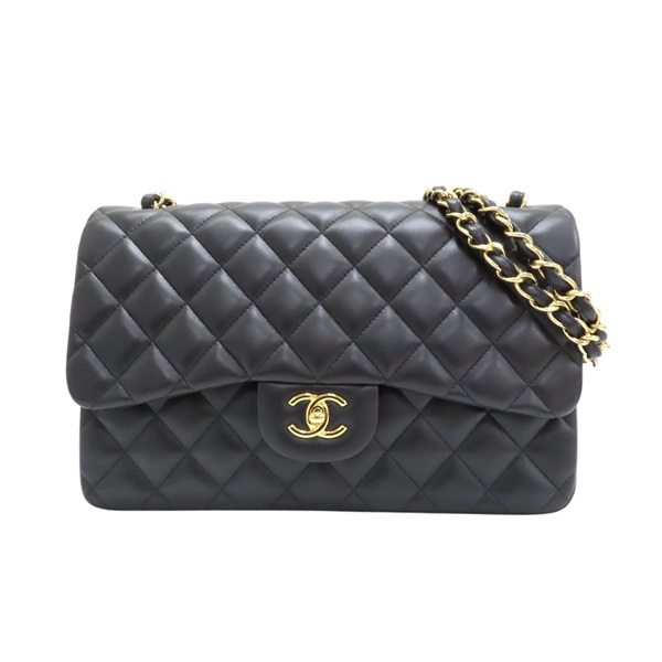 黑色 菱格紋皮革 Jumbo 30 鍊帶肩背包