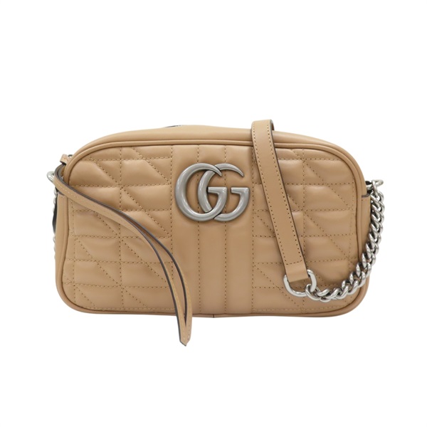 杏色 Matelasse Aria 牛皮 GG Marmont 肩背包 相機包【GUCCI 古馳】