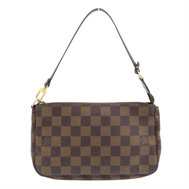 棕色 棋盤格 帆布 Pouch 手提包 N41206