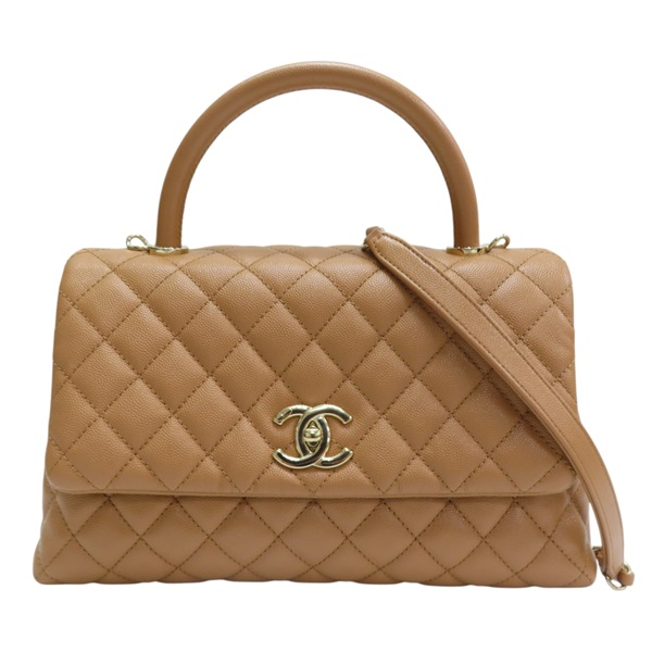 棕色 菱格紋 牛皮 鍊帶 Coco Handle Flap 兩用包【CHANEL 香奈兒】 A92991