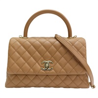 棕色 菱格紋 牛皮 鍊帶 Coco Handle Flap 兩用包【CHANEL 香奈兒】 A92991
