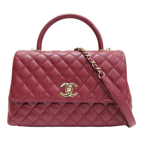 紅色 菱格紋 牛皮 鍊帶 Coco handle 兩用包 A92991