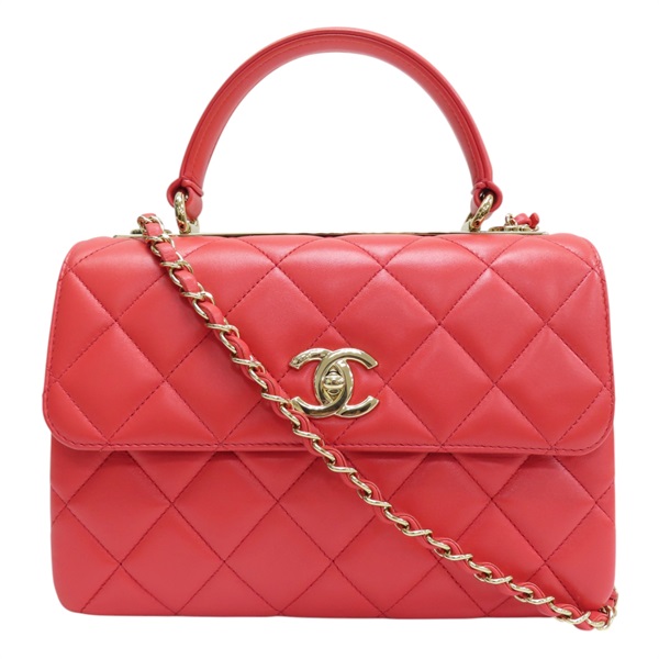 橘色 菱格紋羊皮 鍊帶 Trendy CC Top Handle 兩用包 AS4654