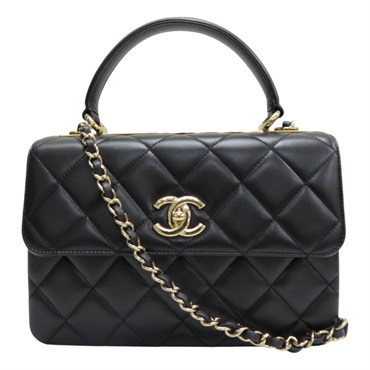 黑色 菱格紋羊皮 鍊帶 Trendy CC Top Handle 兩用包 AS4654