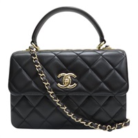 黑色 菱格紋羊皮 鍊帶 Trendy CC Top Handle 兩用包 AS4654