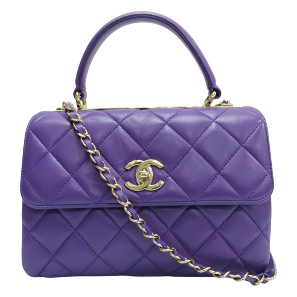 紫色 菱格紋羊皮 鍊帶 Trendy CC Top Handle 兩用包 AS4654