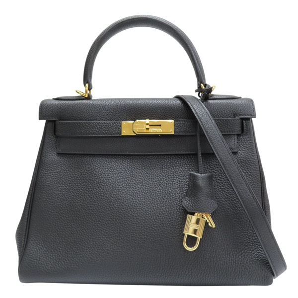 黑色 皮革 Kelly 28 凱莉包 兩用包 口H刻 金扣 口H 50