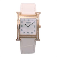 白色錶盤 18K玫瑰金 鑽框 皮帶 Heure H 腕錶【HERMES 愛馬仕】 #HH1.572/3510732