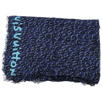 藍色 絲綢 喀什米爾 豹紋 圍巾【LOUIS VUITTON LV 路易威登】