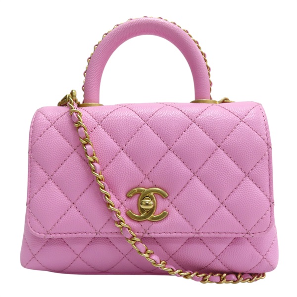 粉色 菱格紋 皮革 鍊帶 Coco Chain Handle 兩用包 AS2215