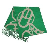 綠/米白色 羊絨 圍巾【HERMES 愛馬仕】